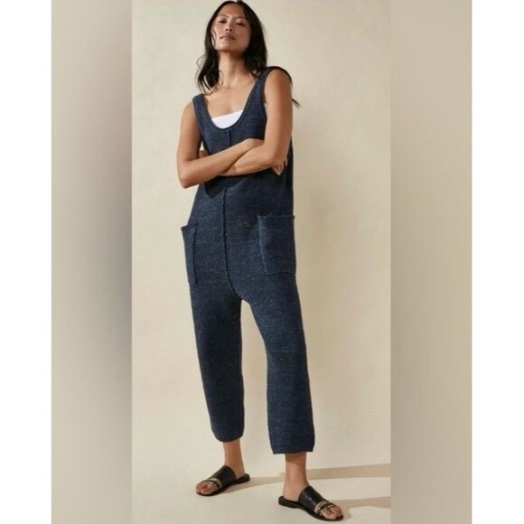 Free People Beach Hailee Knit Sweater Jumper Jumpsuit Navy Sz M Boho Beach - Picture 1 of 12